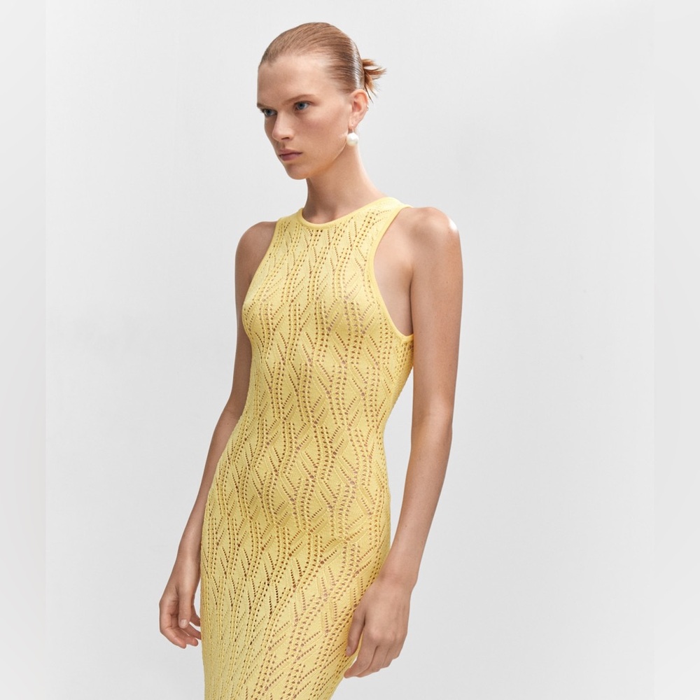 Mango Butter Yellow Crochet Maxi Dress